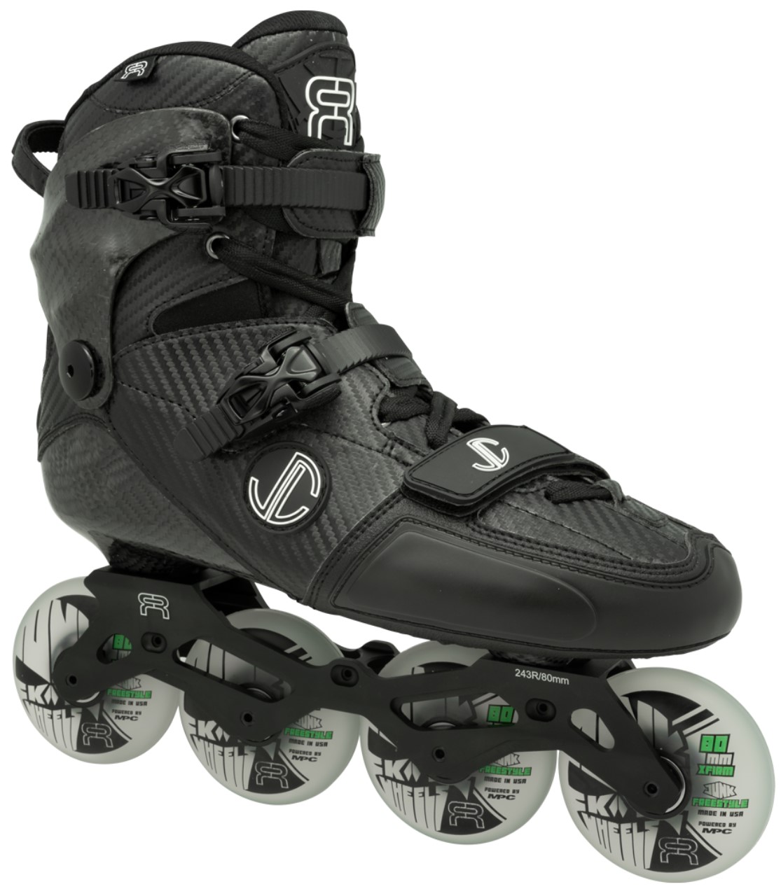 FR SL 80 Freestyle inline skate model 2021 for freestyle slalom with carbon boot and carbon cuff and rockered V3 Deluxe frame